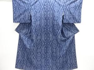 斜め格子に更紗模様織出し手織り紬着物